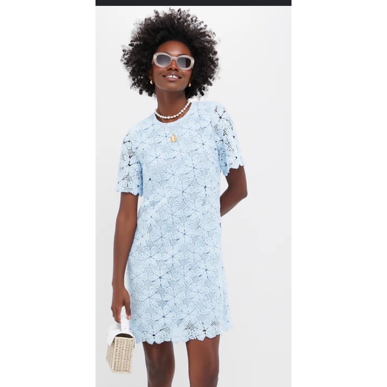 Tuckernuck Belclaire Light Blue Floral Crochet Lace Shift Mini Dress Womens S